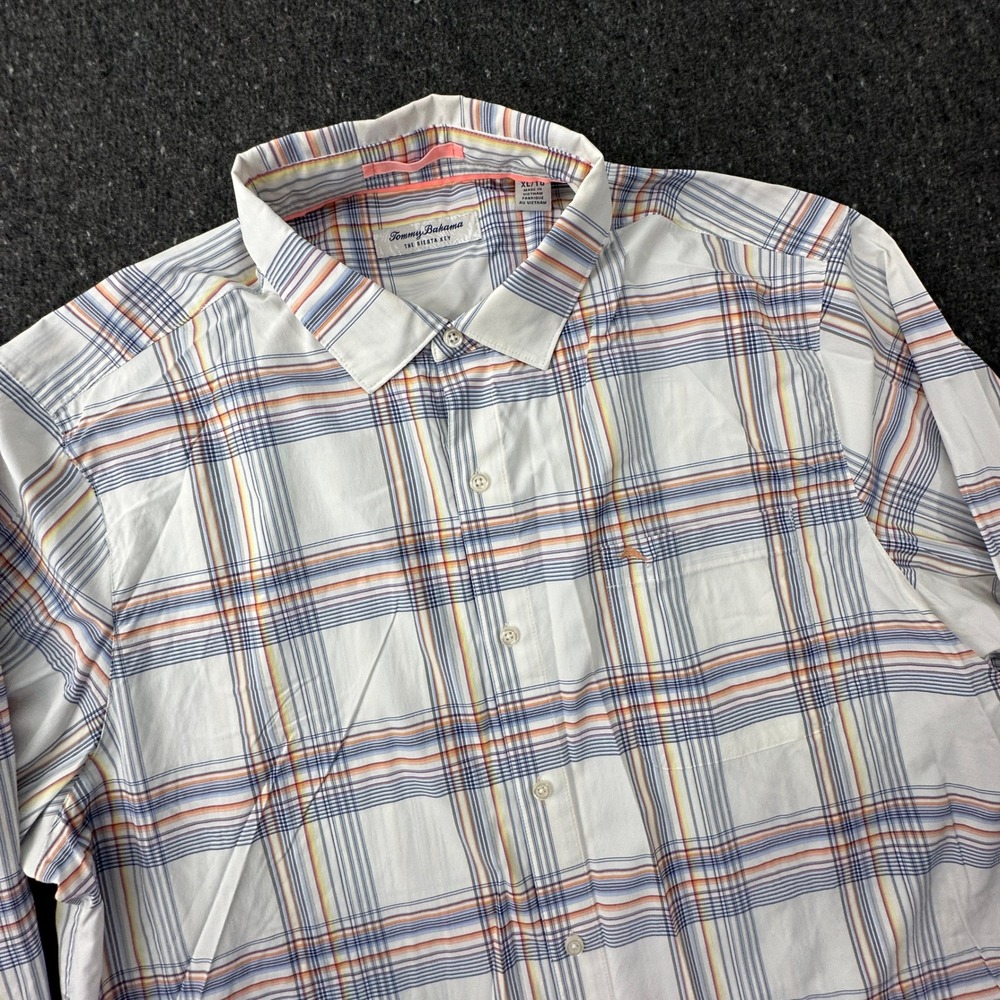 Tommy Bahama Button Up Men XL White Plaid The Siesta Key Performance Stretch